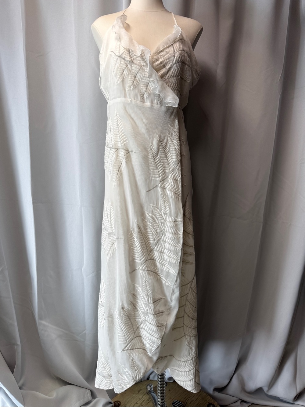 Lovers + Friends White Fern-Embroidered Wrap Maxi Dress